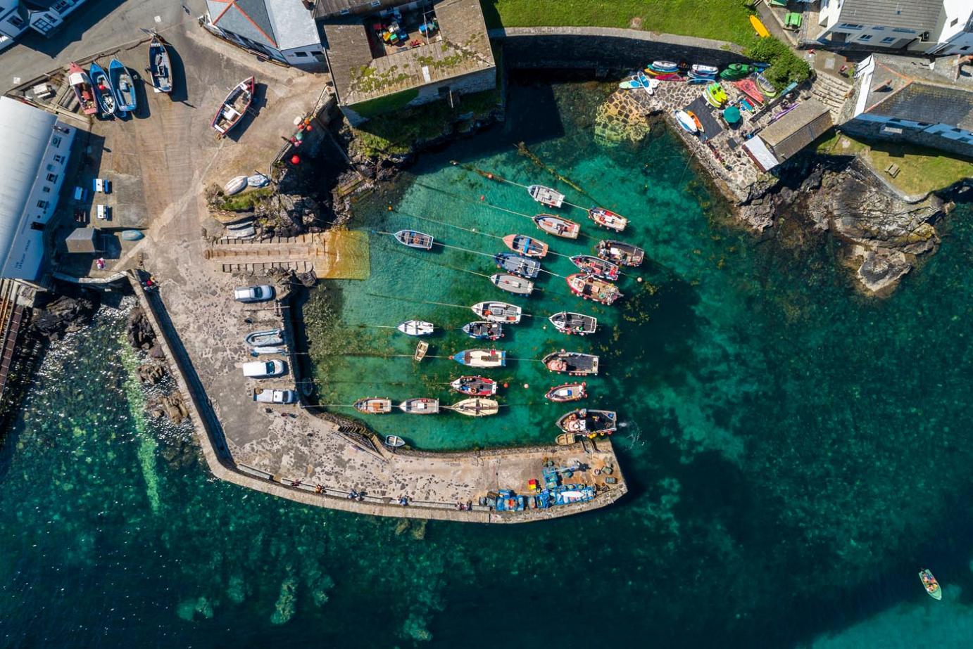 Coverack Harbour aerial view